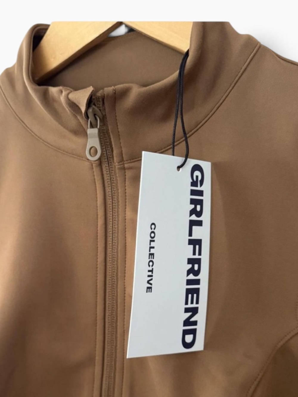 Girlfriend Collective Track Jacket NWT | Medium • Tan • Ruched Front • Sleek - Picture 3 of 6